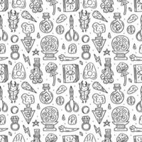 Witchcraft line style doodle hand drawn seamless pattern vector