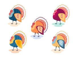 Different colored turkey set vector