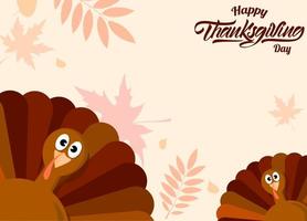 Turkeys with autumn leaves Thanksgiving Day card