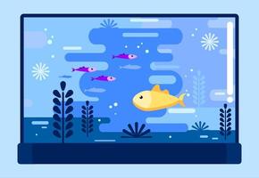 Fish bowl with different fish in flat style vector