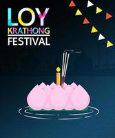 diseño del festival loy krathong con vela en el agua vector