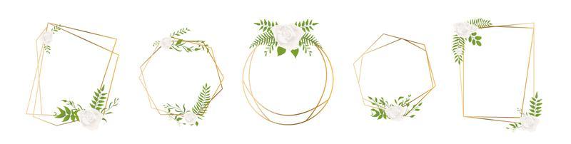 Gold geometrical polyhedron leaf and rose frames