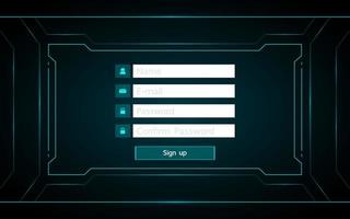 registrarse en la interfaz de usuario diseño de tecnología hud vector