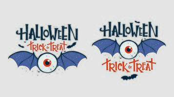 ojo con alas de murciélago conjunto de tipografía hallowen vector