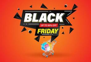 Black Friday Geometric Shape Banner and Shopping Cart vector