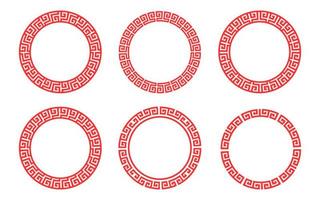 Red circle frame pattern Chinese set vector