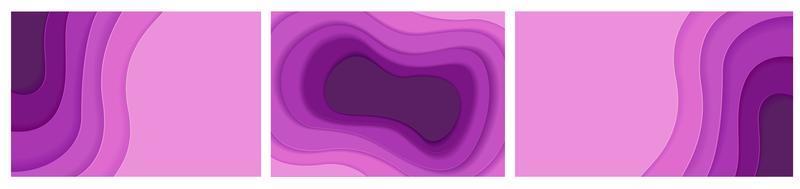 Set of abstract purple paper cut cards vector