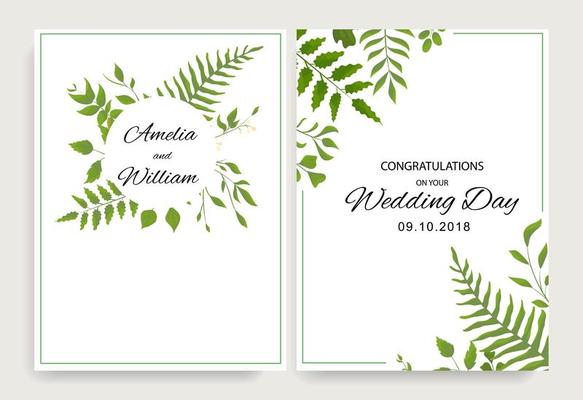 Wedding cards with green leaves and frame