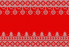 White and red knit pattern with hanging ornaments vector