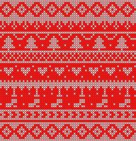 White and red knit pattern with trees and hearts vector