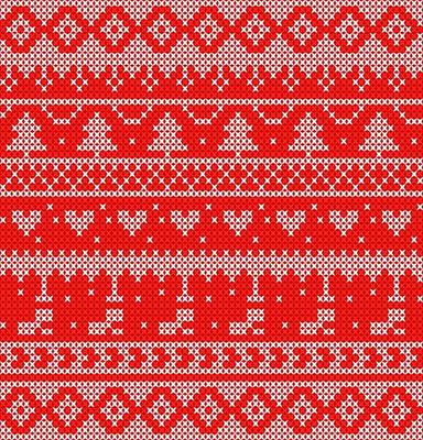 White and red knit pattern with trees and hearts