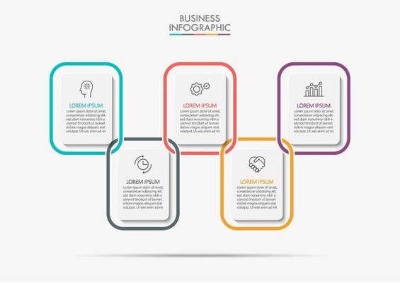 Connected Rectangle 5 Step Infographic