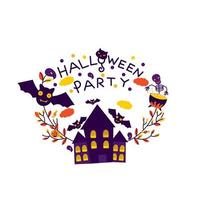 tarjeta de fiesta de halloween con casa embrujada vector