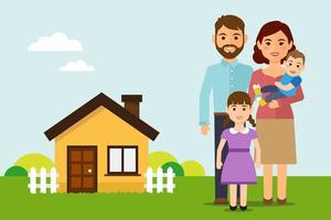 Happy family outside home vector