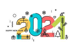 Colorful 2021 New Year Design with Holiday Icons vector