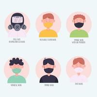 Characters wearing different types of face masks vector
