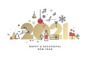 Golden 2021 New Year Design with Holiday Icons vector