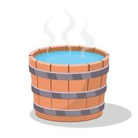 bañera de hidromasaje de madera en estilo de dibujos animados vector