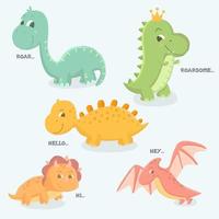 Cute baby dinosaur hand drawn set vector