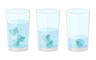 Glass of water with ice cubes set vector
