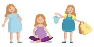 Pregnant woman in different poses vector