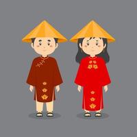 Couple Characters Wearing Vietnam National Dress vector