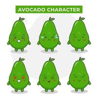 lindos personajes de aguacate con varias expresiones vector