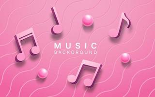 Pink 3D Music Notes on Pink Wavy Pattern vector