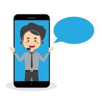 Call Center Cartoon Man on Smartphone Screen vector