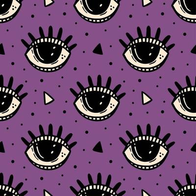Black eye, magic symbol Halloween seamless pattern.