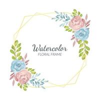 Hand painted gold geometric frame with flowers vector