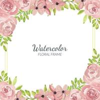Hand painted watercolor pink rose floral border vector