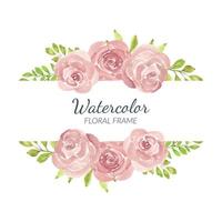 Watercolor hand painted pink rose floral frame square vector
