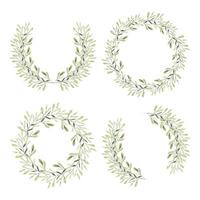 Set of green leaf circle frames in watercolor style vector