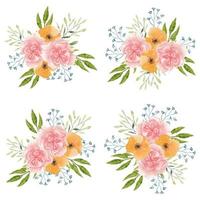 Beautiful watercolor carnation flower bouquet set