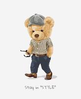 Style Slogan with Bear in Fashionable Clothes Apparel Design vector