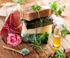 Pieces of natural soap. photo