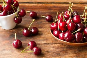 ripe cherries in a bowl made of copper photo