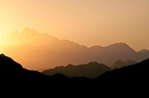 Sunset over desert mountains in Egypt