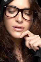 Close up Pretty Woman Face with Glasses. Cool Trendy Eyewear