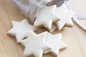 Cinnamon stars falling out a small bag photo