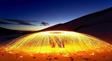 Steel wool spinning during a sunset