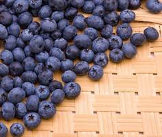 Blueberries on wooden texture background photo