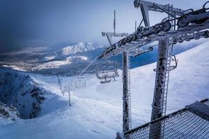 Frozen cableway in the mountains photo