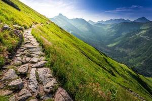 Footpath in the mountains at sunrise photo