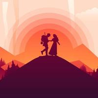 Adventurer in Love on Sunset Mountain vector