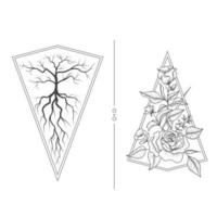 diseño de tatuaje floral y raíz vector