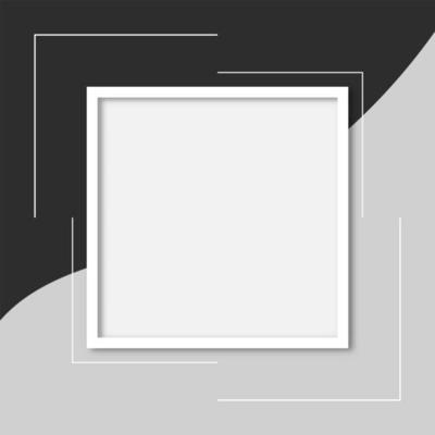 Blank white square frame on gray and black