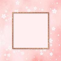 Blank square pink glitter frame on flower pattern vector