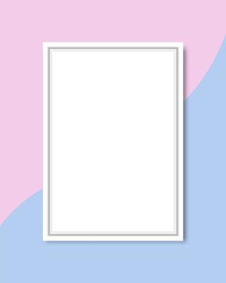 Blank white frame on pastel pink and blue